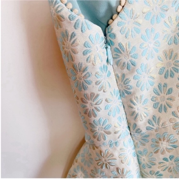 Lulu's Afternoon Affair sheath dress blue floral mini peplum jacquard - Picture 5 of 11